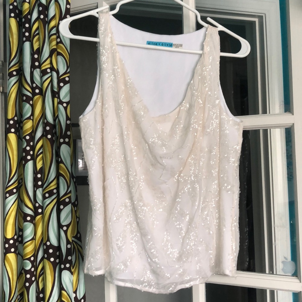 Alice and Olivia white sequin embroidered tank top